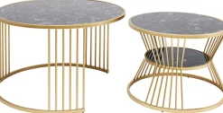Zestaw Dwóch Stolików Kawowych Roma - Złote - Blaty Marmur*KARE Design Discount
