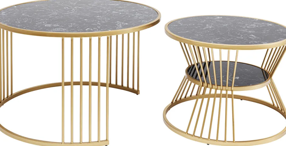 Zestaw Dwóch Stolików Kawowych Roma - Złote - Blaty Marmur*KARE Design Discount