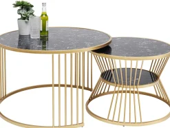 Zestaw Dwóch Stolików Kawowych Roma - Złote - Blaty Marmur*KARE Design Discount