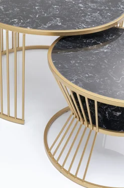 Zestaw Dwóch Stolików Kawowych Roma - Złote - Blaty Marmur*KARE Design Discount