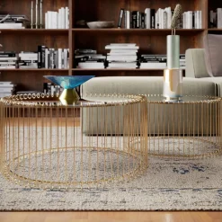 Zestaw Dwóch Stolików Kawowych Wire Mosiężne*KARE Design Hot