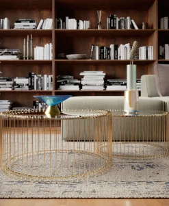 Zestaw Dwóch Stolików Kawowych Wire Mosiężne*KARE Design Hot