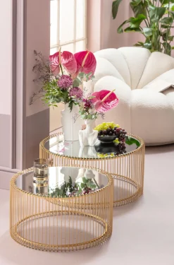 Zestaw Dwóch Stolików Kawowych Wire Mosiężne*KARE Design Hot
