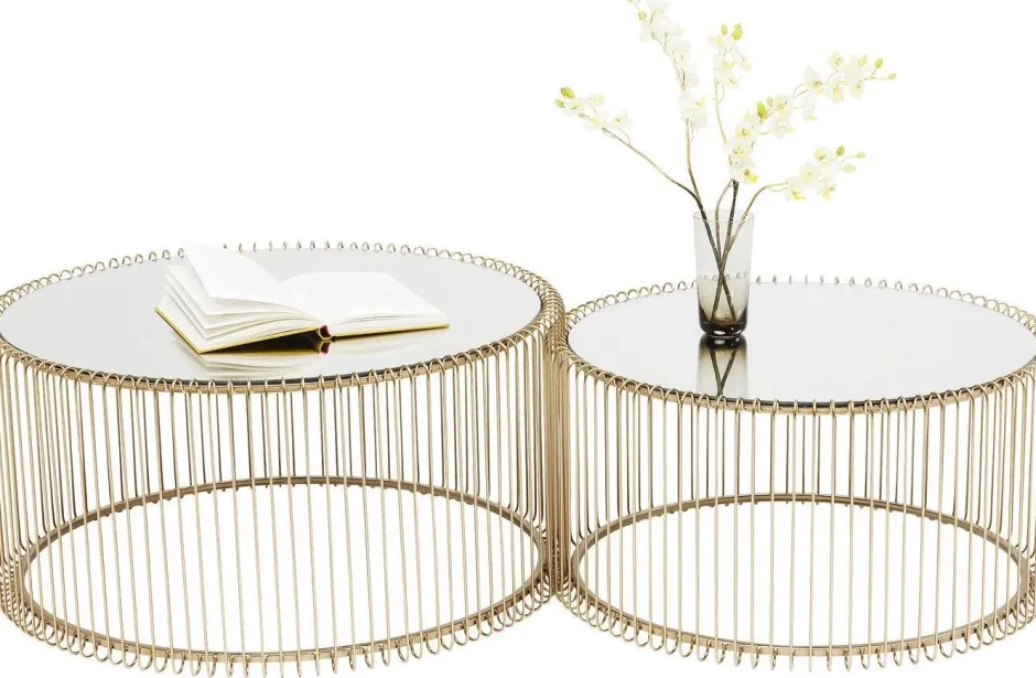Zestaw Dwóch Stolików Kawowych Wire Mosiężne*KARE Design Hot