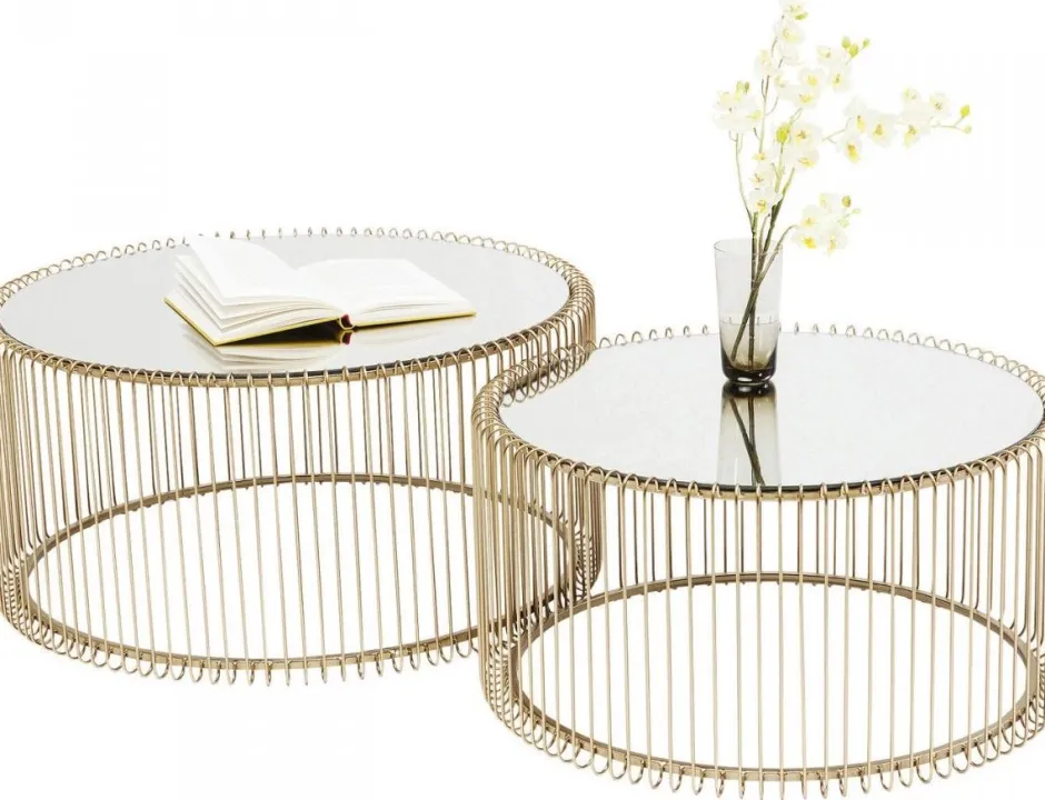 Zestaw Dwóch Stolików Kawowych Wire Mosiężne*KARE Design Hot