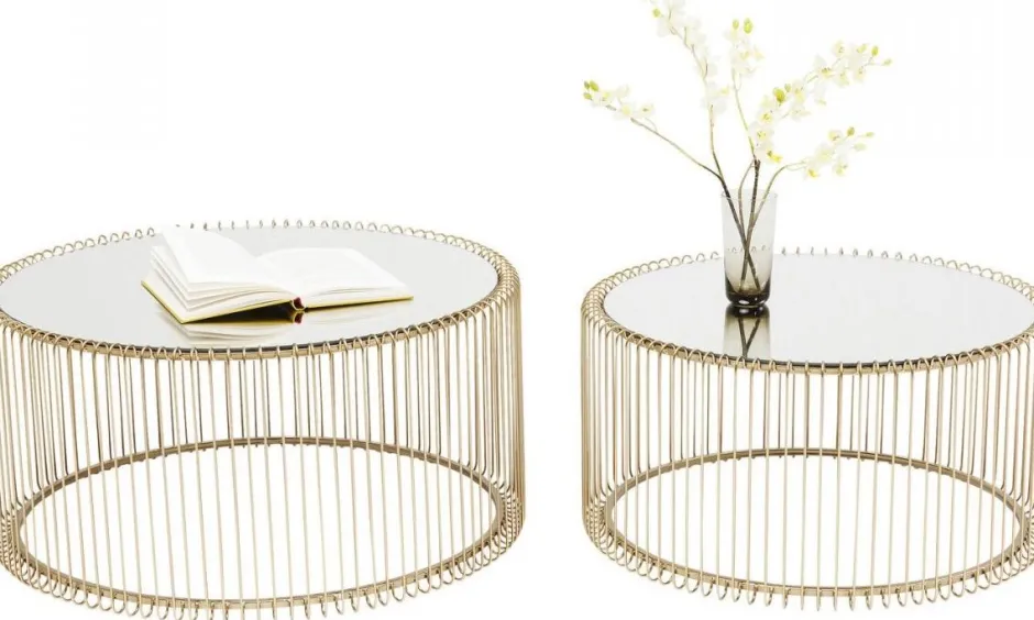 Zestaw Dwóch Stolików Kawowych Wire Mosiężne*KARE Design Hot