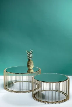 Zestaw Dwóch Stolików Kawowych Wire Mosiężne*KARE Design Hot