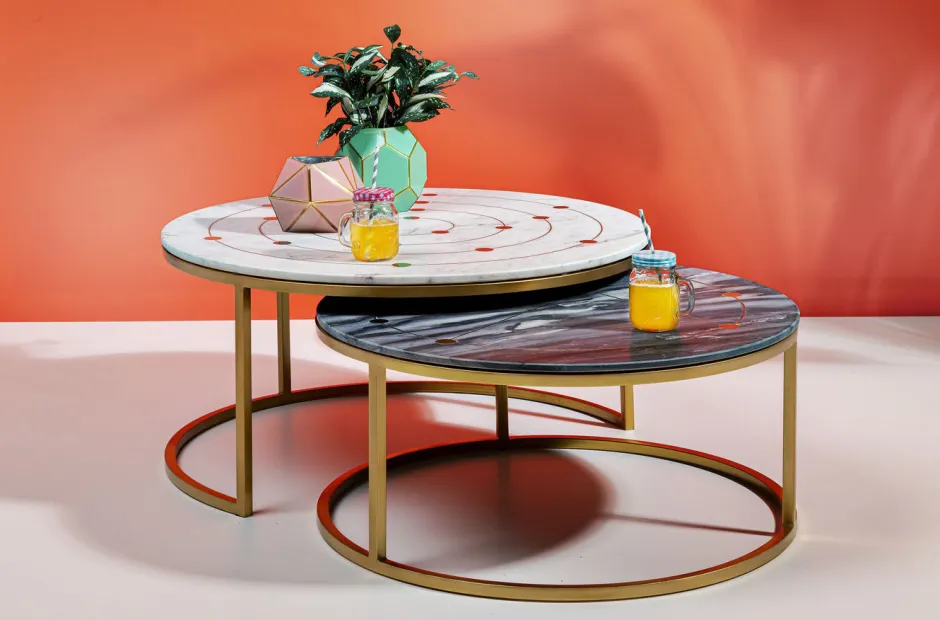 Zestaw Dwóch Stolików Kawowych Mystic Round Kolorowe Ø90*KARE Design Sale