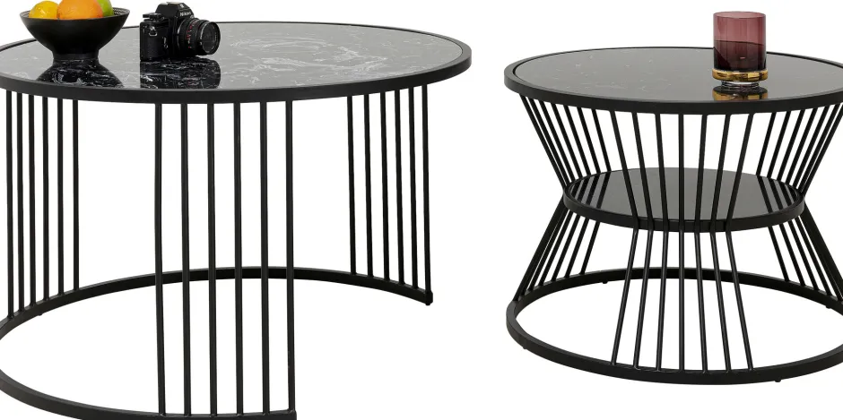 Zestaw Dwóch Stolików Kawowych Roma Czarne - Blaty Marmurowe*KARE Design Best