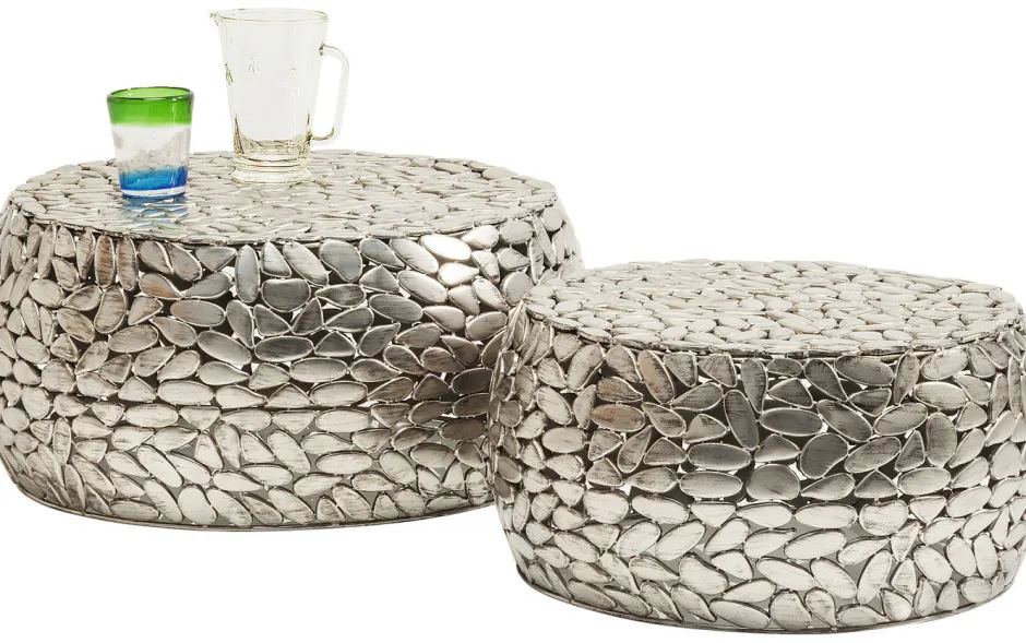 Zestaw Dwóch Stolików Kawowych Pebbles Deluxe Srebrne*KARE Design Best