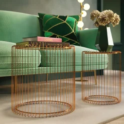Zestaw Dwóch Stolików Wire Copper Miedziane - Blaty Lustrzane*KARE Design Outlet