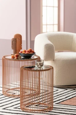 Zestaw Dwóch Stolików Wire Copper Miedziane - Blaty Lustrzane*KARE Design Outlet