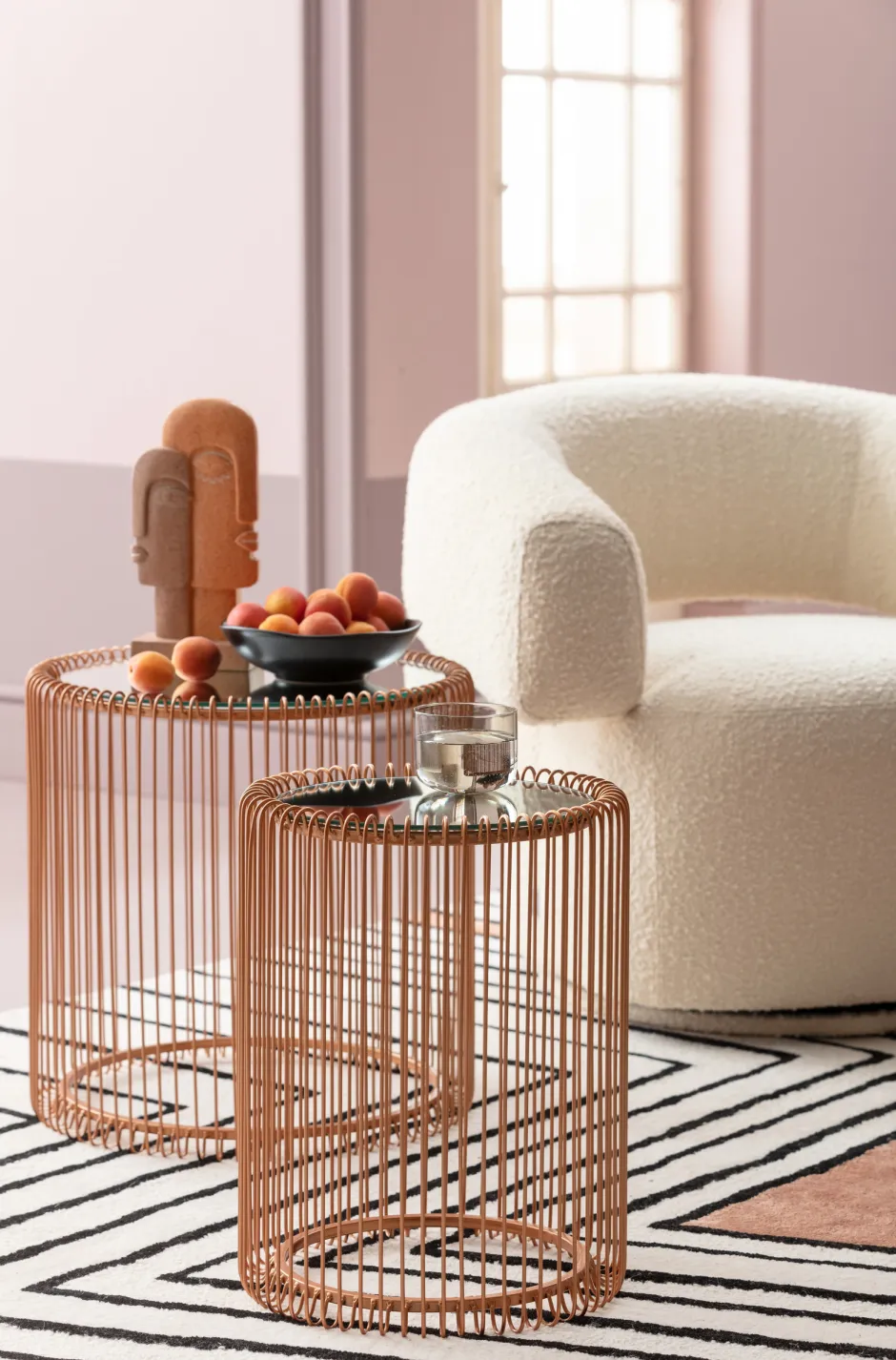 Zestaw Dwóch Stolików Wire Copper Miedziane - Blaty Lustrzane*KARE Design Outlet