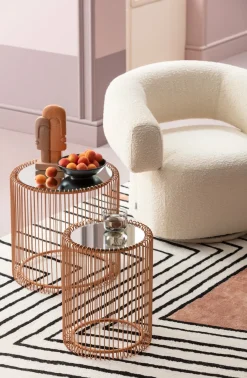Zestaw Dwóch Stolików Wire Copper Miedziane - Blaty Lustrzane*KARE Design Outlet