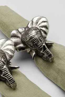 Zestaw 4 Pierścieni Na Serwetki Aluminiowe Srebrne Motyw Słoni*KARE Design Sale