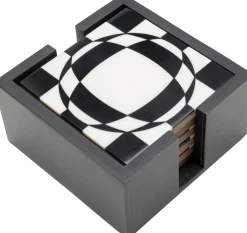 Zestaw 6 Podkładek Pod Kubki Czarno-białe Z Organizerem 12x12 Cm*KARE Design Outlet