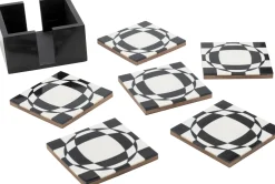 Zestaw 6 Podkładek Pod Kubki Czarno-białe Z Organizerem 12x12 Cm*KARE Design Outlet