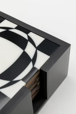 Zestaw 6 Podkładek Pod Kubki Czarno-białe Z Organizerem 12x12 Cm*KARE Design Outlet