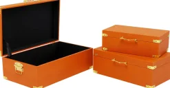 Zestaw 3 Pudełek Pomarańczowych Ze Złotymi Detalami*KARE Design Online