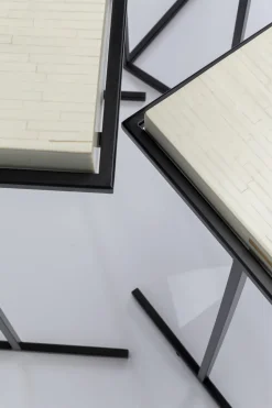 Zestaw 3 Stolików Blaty Kwadratowe Biało-naturalne Podstawa Czarna Stalowa*KARE Design New