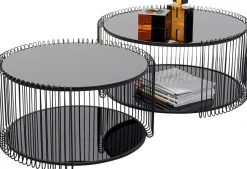 Zestaw 2 Stolików Kawowych Czarnych Blaty I Półki Szklane Rama Stalowa*KARE Design Best