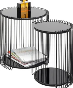Zestaw 2 Stolików Pomocniczych Czarnych Blaty I Półki Szklane Rama Stalowa*KARE Design Online