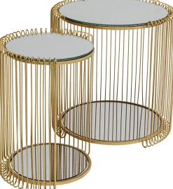 Zestaw 2 Stolików Pomocniczych Z Półkami Złote Z Lustrzanymi Blatami*KARE Design Hot